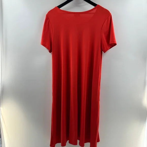LuLaRoe Carley Dress Solid Red Ribbed Swing Dress Size Small - Picture 5 of 7